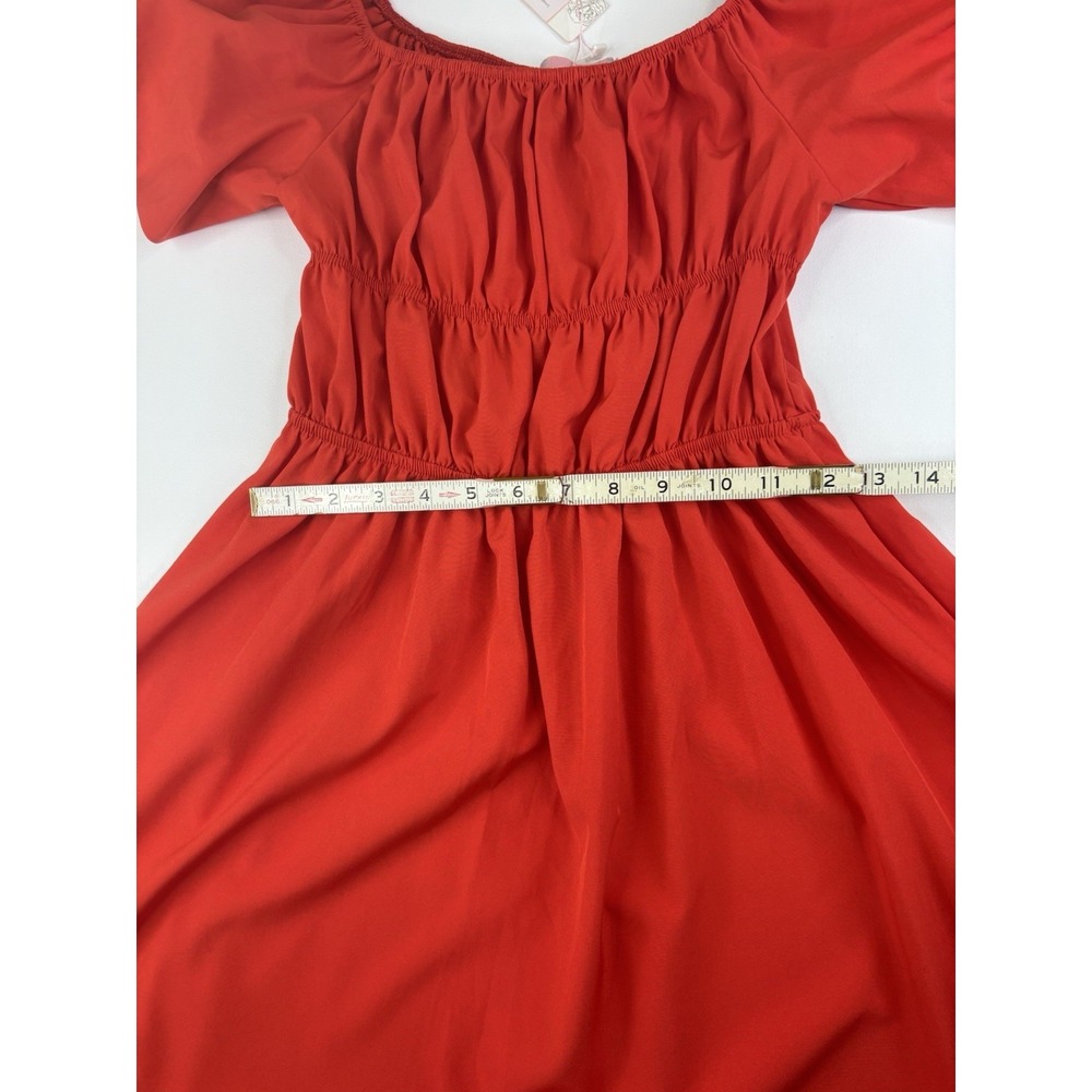 C+D+M Red Puff Sleeve Ruched Midi Dress Size Small NWT - Picture 6 of 11